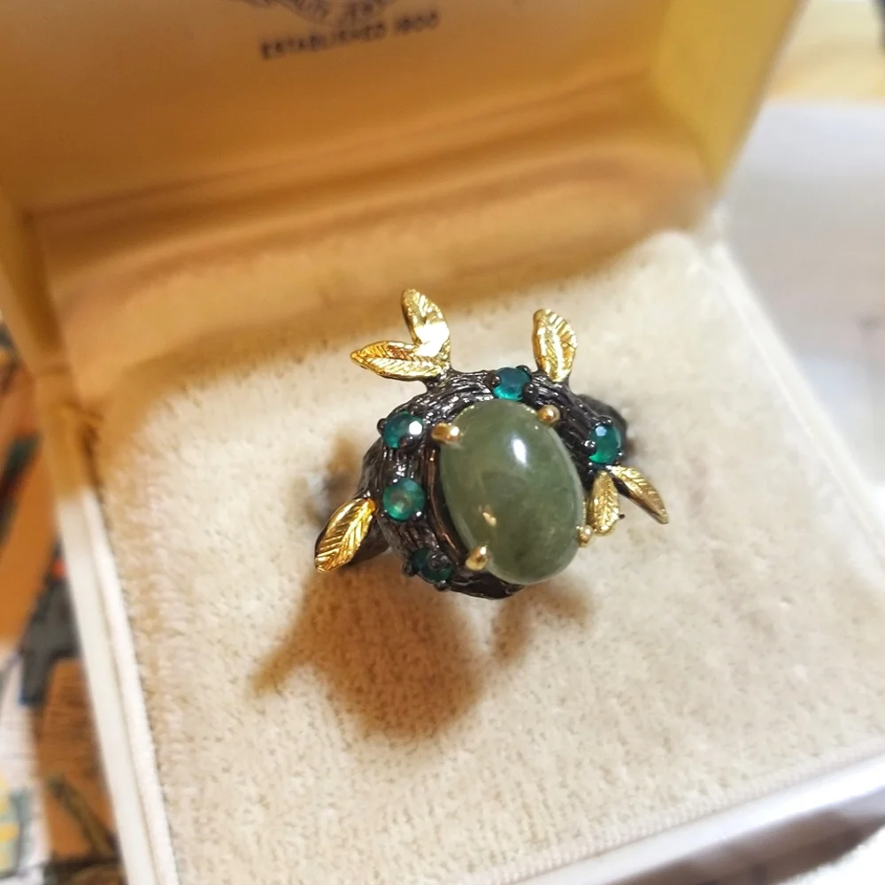 VTG Jade Chrome Diopside Gold & Sterling Artisan Ring - Picture 2 of 8